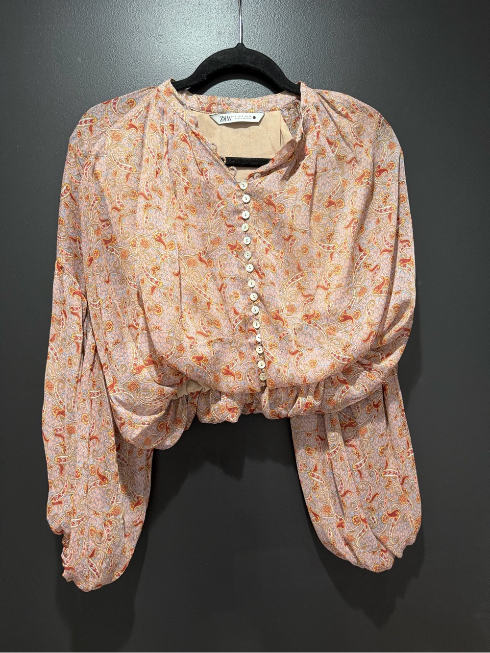 Zara Pink and Orange Paisley Button-Down Blouse